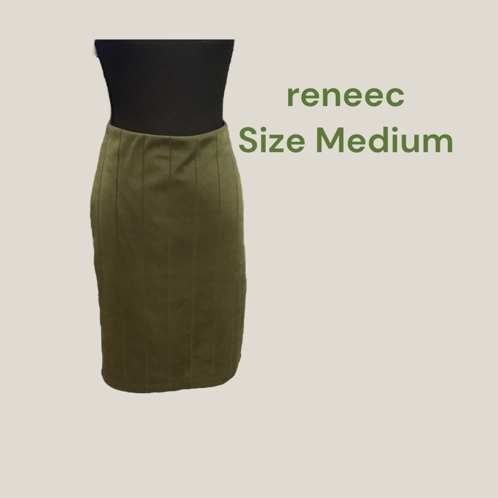 RENEEC. OLIVE PENCIL SKIRT SIZE MEDIUM GENTLY WORN